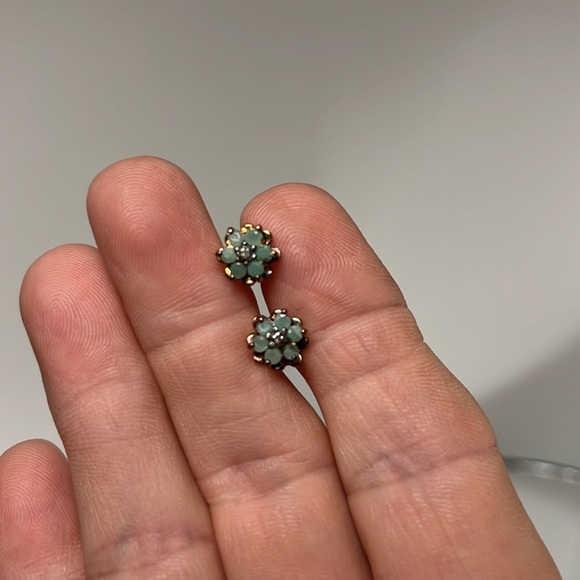 Vintage Jade Earrings with White Center Stone - Picture 3 of 5